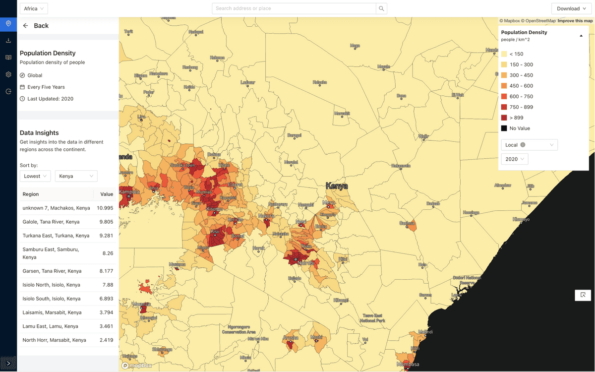 Key region highlights for a data attribute