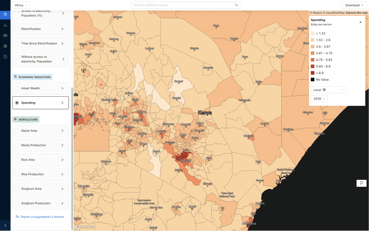 Product screenshot highlighting sub country spending data