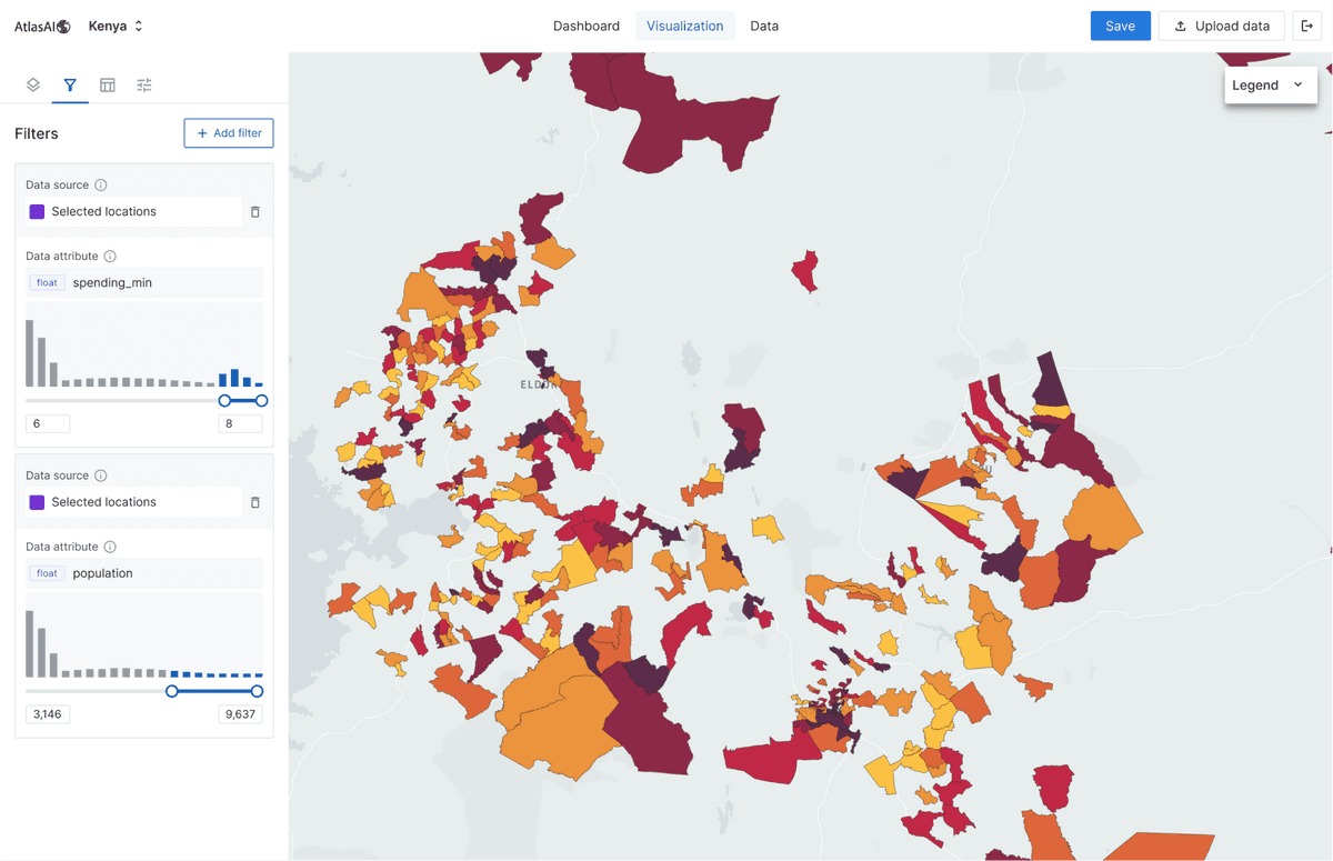 Key region highlights for a data attribute